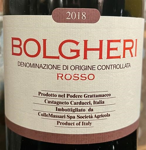 Wijnen Rouge sec Bolgheri Rosso Grattamacco 2018 Italië Toscane Bolgheri DOC