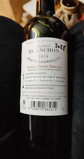 Bordéus Lussac-Saint-Émilion Château Blanchon Grand Agasseaux 2018