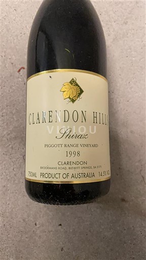 Zuid-Australië McLaren Vale Clarendon Hills Piggott Range Vineyard Shiraz 1998