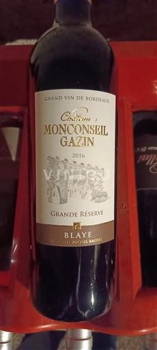 Burdeos Blaye-Côtes de Burdeos Château Monconseil-Gazin Grande Réserve 2016
