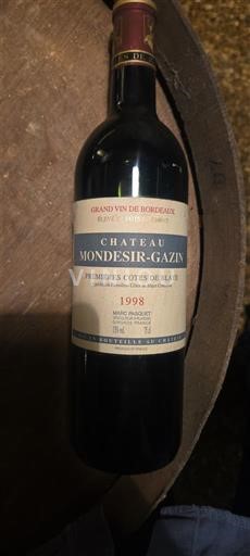 Viner Rouge sec Château Mondésir-Gazin 1998 Frankrike Bordeaux Côtes-de-Blaye AOC