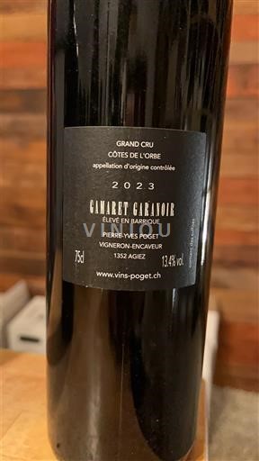 Vaud Côtes de l'Orbe DOC Grand Cru Pierre-Yves Poget Gamaret Garanoir élevé en barrique 2023