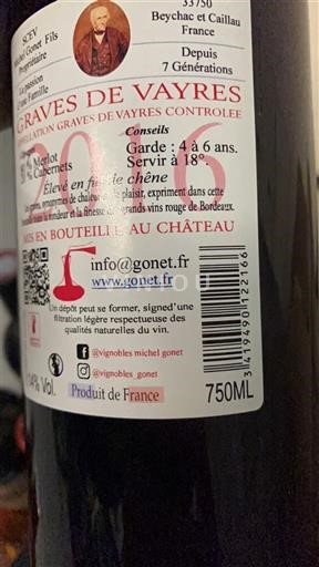 Bordeaux Graves-de-vayres Vignobles Michel Gonet 2016