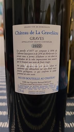 Bordeaux Graves Château La Gravelière 2022