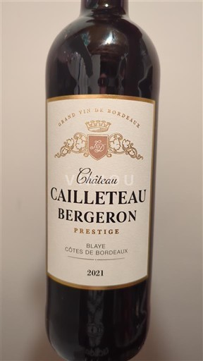 Bordeaux Blaye-Côtes-de-Bordeaux Château Cailleteau Bergeron Prestige 2021