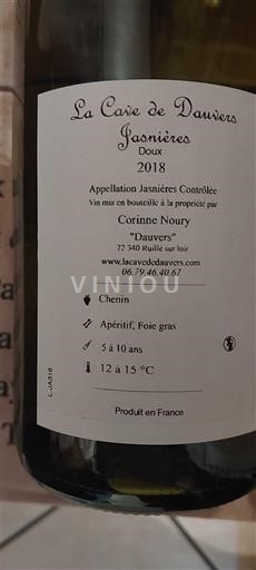 Valle del Loira Jasnières La Cave de Dauvers Delices des Bois 2018