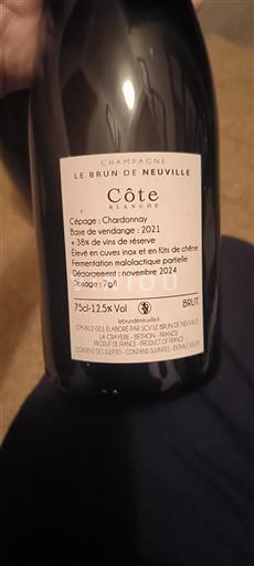 Champagne Champagner Le Brun de Neuville Côte Blanche 2021