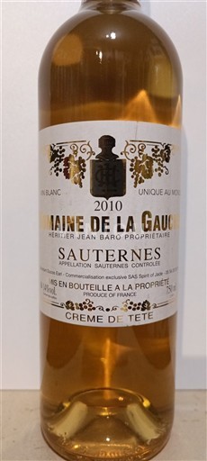 Bordeaux Sauternes Domaine La Gauche Crème de Tête 2010