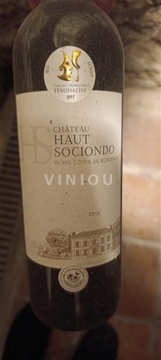 Burdeos Blaye-Côtes de Burdeos Château Haut Sociondo 2016