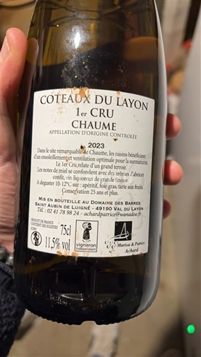 Loirevallei Coteaux du Layon Domaine S Barres Les Prêtrises 1er Grand Cru 2023