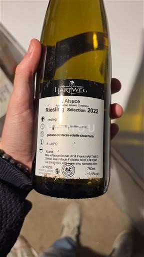 Alsace Riesling Hartweg Riesling Sélection 2022