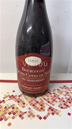 Wijnen Rouge sec Les Genevrières Hudelot-Verdelot 1991 Frankrijk Bourgondië Hautes Côtes de Nuits AOC