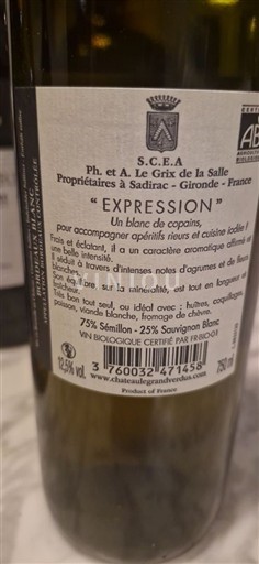 Bordeaux Château Les Graves de Viaud Expression 2023