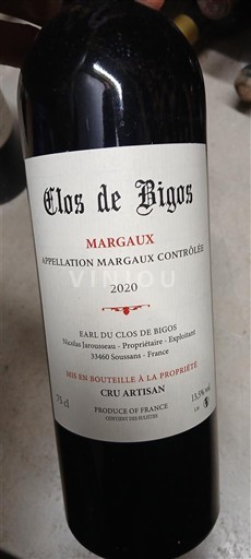 Burdeos Margaux Clos de Bigos 2020