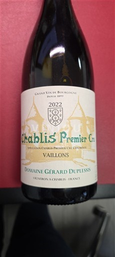 Borgoña Chablis Premier Cru Domaine Gérard Duplessis Vaillons 2022