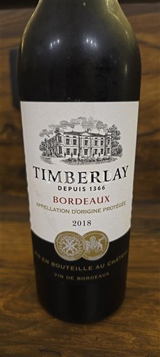 Vinhos Rouge sec Timberlay 2018 França Bordéus AOC