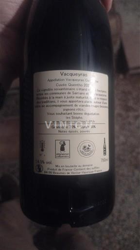 Rhônevallei Vacqueyras Les Sablières Quentho 2021