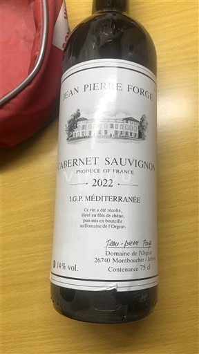 Wijnen Rouge sec Cabernet Sauvignon Jean Pierre Forgé 2022 Frankrijk Provence, Lage Rhône-vallei, Corsica Middellandse Zee IGP