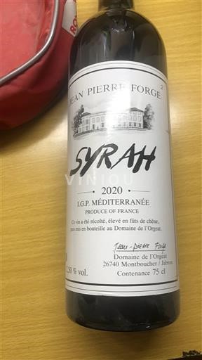 Wijnen Rouge sec Syrah Jean Pierre Forgé 2020 Frankrijk Provence, Lage Rhône-vallei, Corsica Middellandse Zee IGP