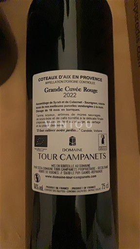Provansa Coteaux d'Aix-en-Provence Domaine Tour Campanets Grande Rouge 2022