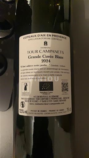 Provansa Coteaux d'Aix-en-Provence Tour Campanets Grande Blanc 2024