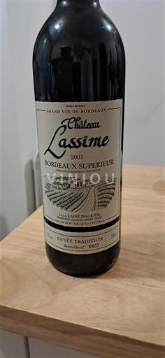 Vini Rouge sec Cuvée Tradition Château Lassime 2001 Francia Bordeaux Bordeaux superiore AOC
