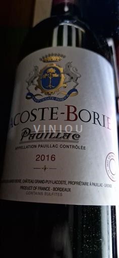 Bordeaux Pauillac Grand-Puy-Lacoste Lacoste-Borie 2016