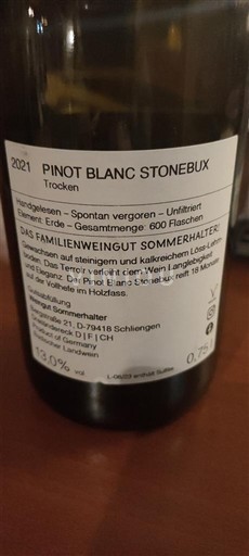 Baden Weingut Sommerhalter Pinot Blanc Stonebux 2021