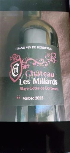 Burdeos Blaye-Côtes de Burdeos Château Les Millards Malbec 2022