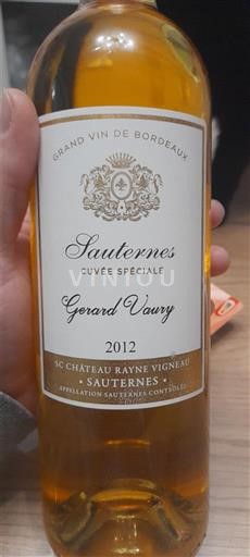 Bordeaux Sauternes Château Rayne Vigneau Spéciale Gérard Vaury 2012