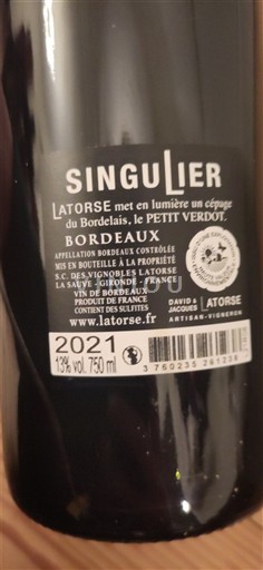 Bordeaux Latorse Singulier 2021