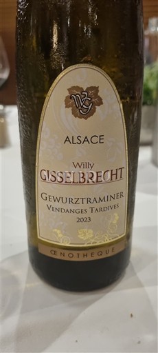 Viinit Blanc moelleux Vendanges Tardives Château Willy Gisselbrecht 2023 Ranska Alsace Gewürztraminer AOC Vendanges Tardives