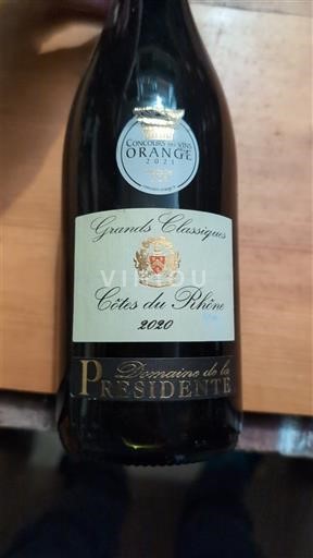 Vini Rouge sec Grands Classiques Domaine La Présidente 2020 Francia Valle del Rodano Côtes-du-Rhône AOC