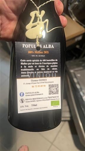 Vine Rouge sec Malbec Populus Alba 2021 Frankrig Bordeaux Vin de France