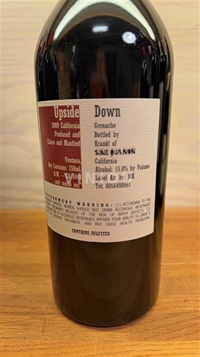 Californiske AVA'er Ikke specificeret Sine Qua Non Upside Down 2009