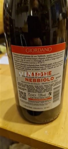 Piedmont Wines Langhe Giordano Nebbiolo 2024