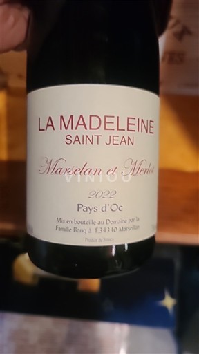 Languedoc a Roussillon Pays d'Oc La Madeleine Saint Jean Marselan et Merlot 2022