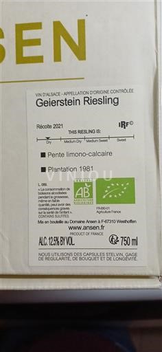 Alsace Riesling Domaine Ansen Geierstein Riesling 2021