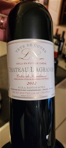 Bordeaux Côtes-de-Bordeaux Château Lagrange Tête de 2012