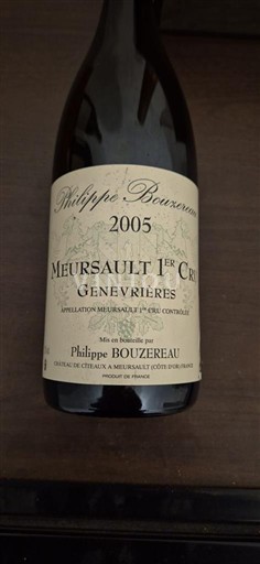 Burgundi Meursault Premier Cru Philippe Bouzereau Genevrières 2005
