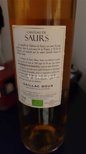 Sud-Ovest Gaillac Château Saurs Blanc Doux 2016