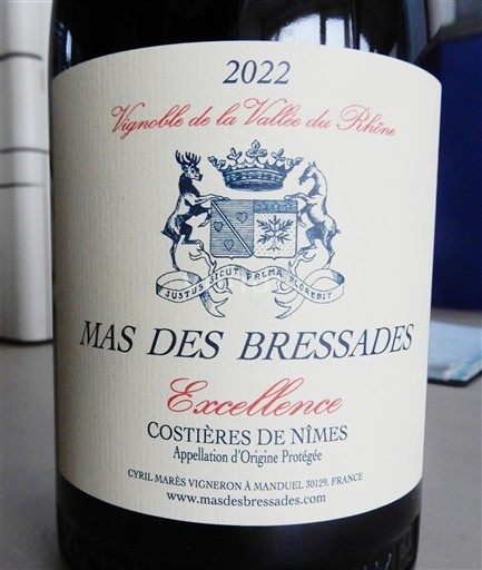 Vale do Ródano Costières de Nîmes Mas des Bressades Excellence 2022