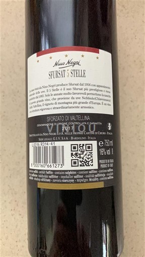 Lombardiet Sforzatovin fra Valtellina Nino Negri Sfursat 5 Stelle 2017