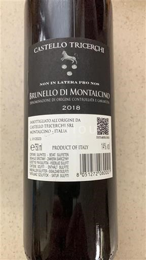 Toscane Brunello di Montalcino Castello Tricerchi 2018