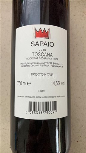 Toscane Podere Sapaio Sapaio 2016