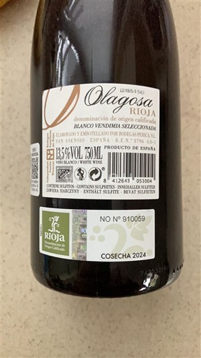La Rioja Rioja Olagosa Blanco Vendimia Seleccionada 2024