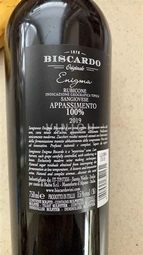 Vinhos Rouge sec Enigma Biscardo 2019 Itália Emília-Romanha Rubicone DOC
