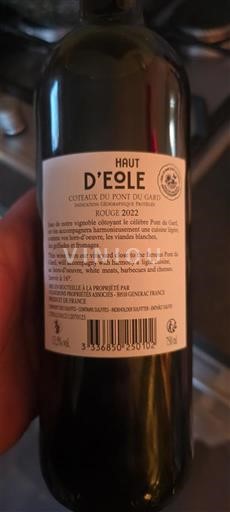 Weine Rouge sec Haut d'Éole 2022 Frankreich Languedoc und Roussillon Coteaux du Pont du Gard IGP