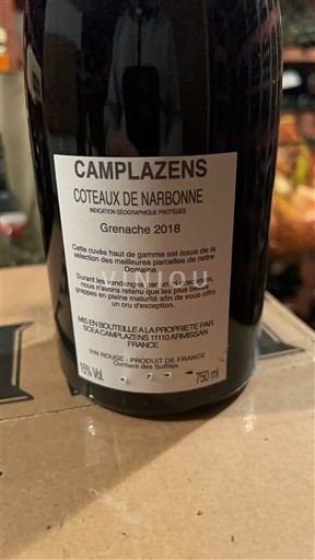 Languedoc a Roussillon Coteaux de Narbonne Camplazens Grenache 2018