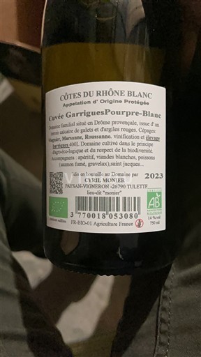 Valle del Rodano Côtes-du-Rhône Cyril Monier GarriguesPourpre-Blanc 2023